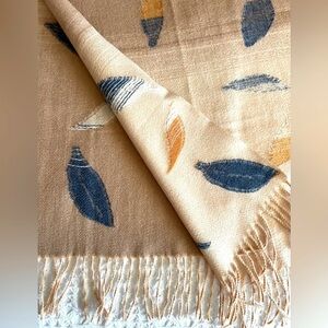 J Jill Scarf Blue Gold Leaves Natural Colored Gradient Background NWOT